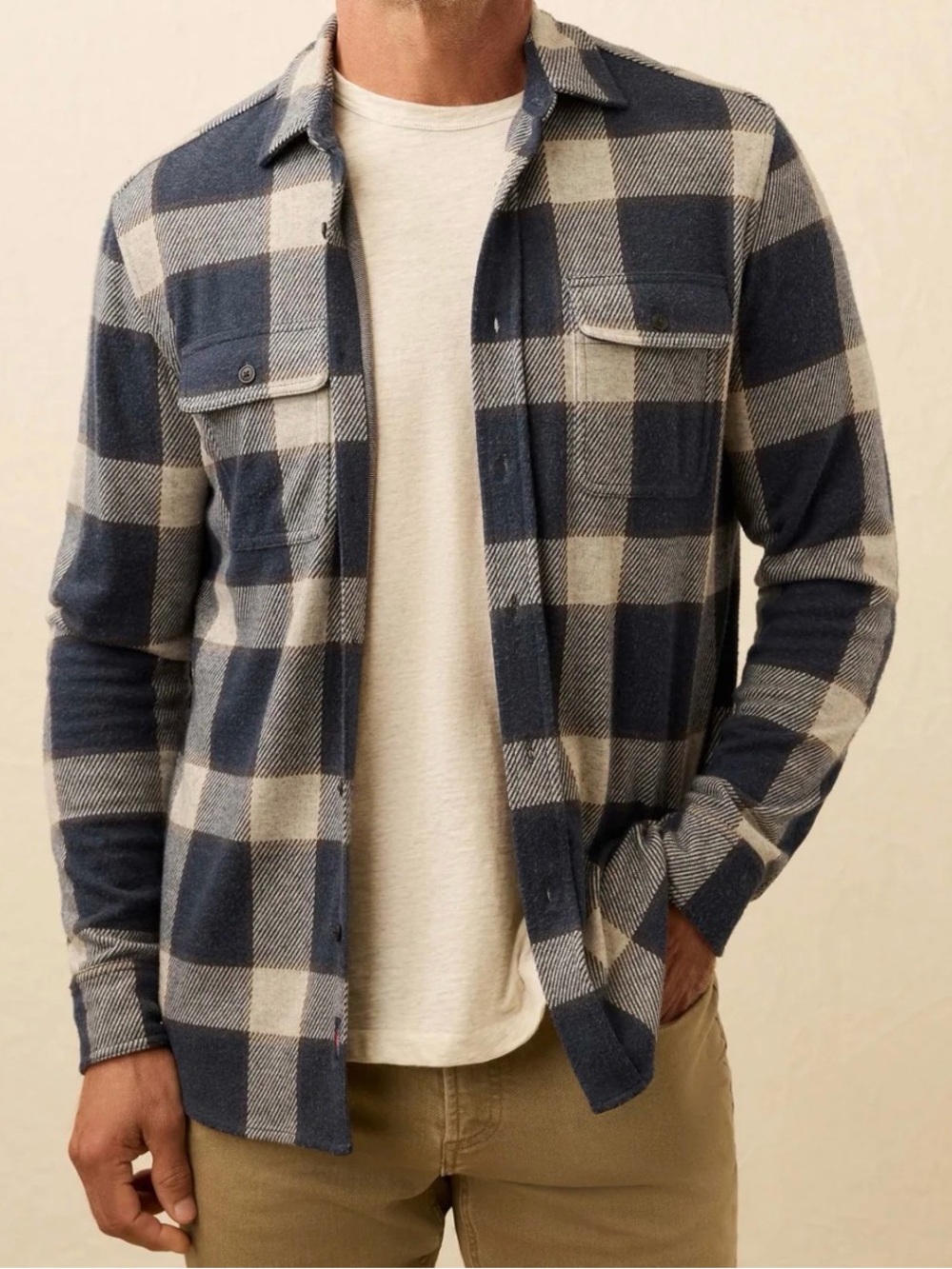 Faherty $178 Legend Sweater Shirt Mens Medium Navy Cloud Plaid Super Soft